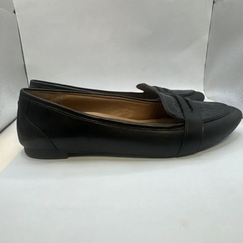 Vionic Savannah Snake Pointed Ballet Flats Black Leath w/Snakeskin Women's Sz 10